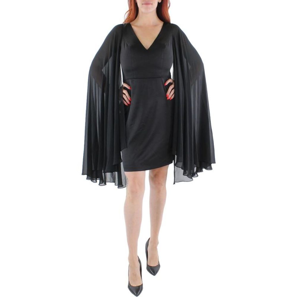 Ieena for Mac Duggal Womens Black Formal Short Cape Sleeve Sheath Dress NWT